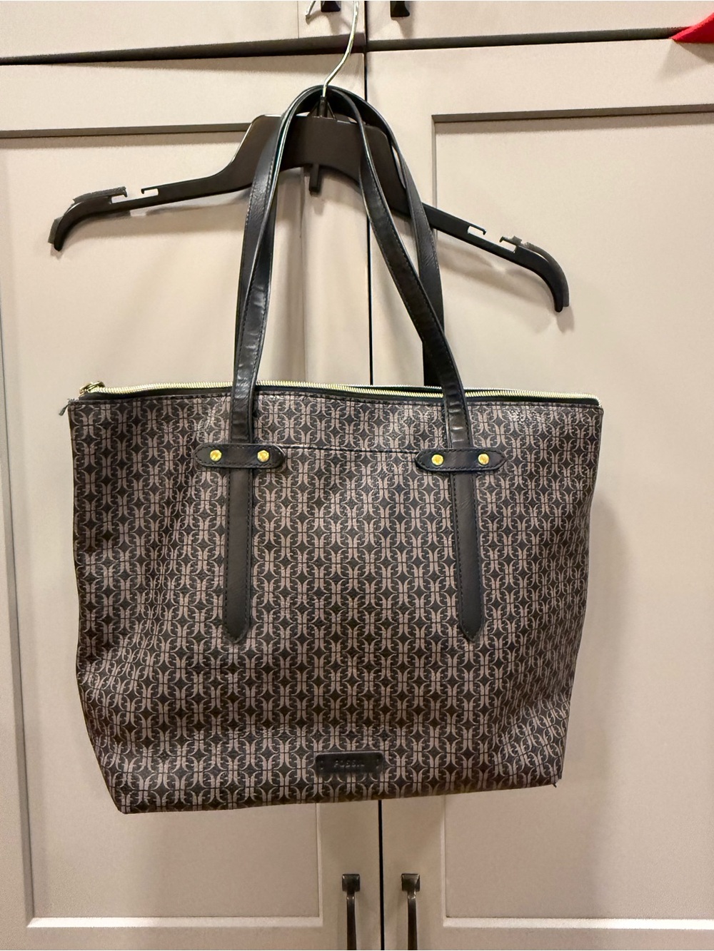 Fossil Brown Logo-Print Tote with Black Handles